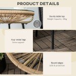 Beige Rattan Side Table with Glass Top