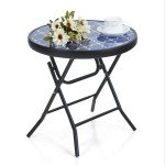 Mosaic Design Round Glass Outdoor Patio Table