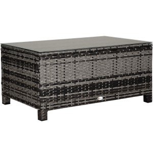 Mixed Grey Rattan Side Table with Glass Top