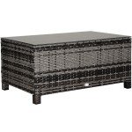 Mixed Grey Rattan Side Table with Glass Top