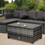 Mixed Grey Rattan Side Table with Glass Top