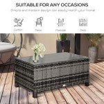 Mixed Grey Rattan Side Table with Glass Top