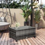 Mixed Grey Rattan Side Table with Glass Top