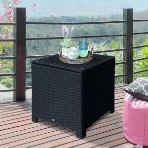 Black Rattan Patio Sofa Set with Table