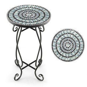 COSTWAY Round Mosaic Outdoor Side Table - Black