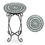 COSTWAY Round Mosaic Outdoor Side Table - Black