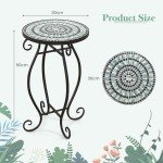 COSTWAY Round Mosaic Outdoor Side Table - Black