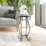 COSTWAY Round Mosaic Outdoor Side Table - Black