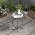 COSTWAY Round Mosaic Outdoor Side Table - Black