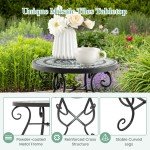 COSTWAY Round Mosaic Outdoor Side Table - Black