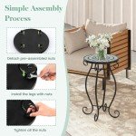 COSTWAY Round Mosaic Outdoor Side Table - Black