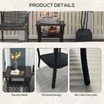 50cm Rattan Outdoor Coffee Table with Glass Top