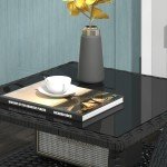 50cm Rattan Outdoor Coffee Table with Glass Top