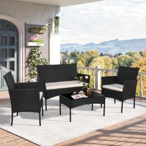 Shintenchi 4 Piece Wicker Patio Furniture Set