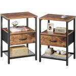 Rustic Brown Nightstand Set with Fabric Drawers
