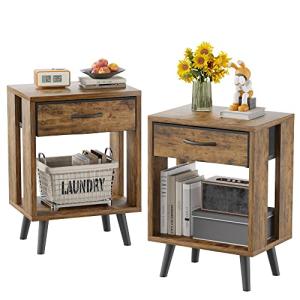 Rustic Nightstand Set with Fabric Drawers