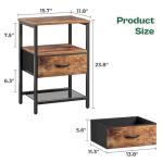 Rustic Brown Nightstand Set with Fabric Drawers