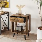 Rustic Nightstand Set with Fabric Drawers