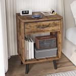 Rustic Nightstand Set with Fabric Drawers