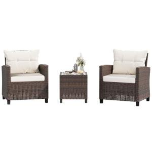 3-Piece Rattan Patio Furniture Set with Cushions