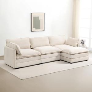 Beige Oversized Modular Sectional Sofa with Ottoman