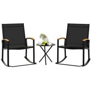 3 Piece Outdoor Rocking Bistro Set in Black