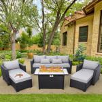 6-Piece Light Grey Patio Furniture Set with Fire Pit