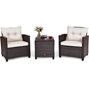 Tangkula 3-Piece Rattan Patio Furniture Set