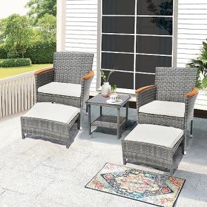 5-Piece Gray Wicker Outdoor Patio Furniture Set