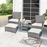 5-Piece Gray Wicker Outdoor Patio Furniture Set