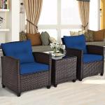3-Piece Rattan Patio Conversation Set with Cushions