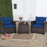 3-Piece Rattan Patio Conversation Set with Cushions