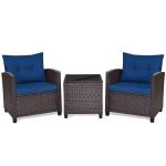 3-Piece Rattan Patio Conversation Set with Cushions