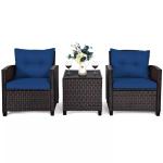 3-Piece Rattan Patio Conversation Set with Cushions