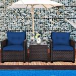 3-Piece Rattan Patio Conversation Set with Cushions
