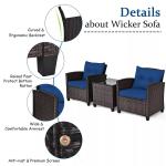 3-Piece Rattan Patio Conversation Set with Cushions