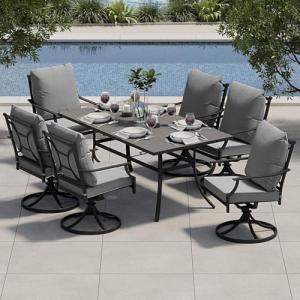 7-Piece Outdoor Dining Set: Patio Swivel Chairs, Grey