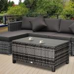 Mixed Grey Rattan Side Table with Glass Top