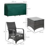 3-Piece Rattan Bistro Garden Furniture Set