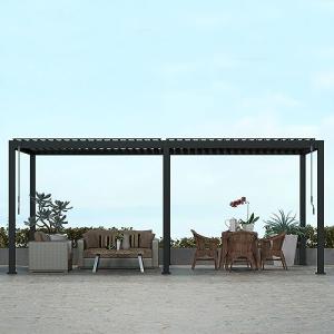 Adjustable Roof Louvered Pergola for Garden Patio, Charcoal