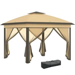 Beige Foldable Pop Up Gazebo with Mesh Sides