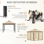 Beige Foldable Pop Up Gazebo with Mesh Sides