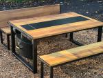 Grill Table and Drinks Cooler with Benches