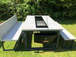 Grill Table and Cooler with Benches Set