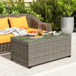 Dark Grey Rattan Outdoor Coffee Table with Glass Top