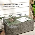 Dark Grey Rattan Outdoor Coffee Table with Glass Top