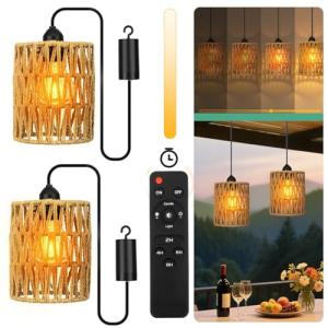 Set of 2 Battery-Powered Boho Pendant Lights