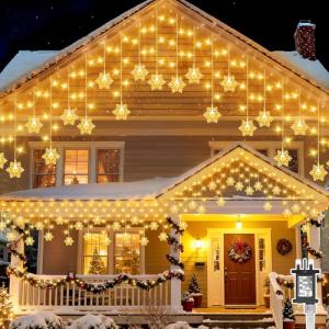 Warm White Snowflake Icicle Lights for Outdoors