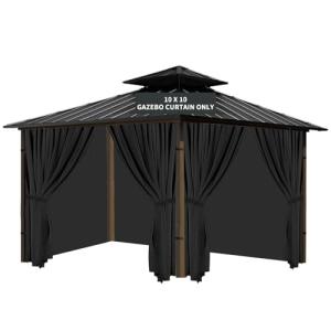 Waterproof 4-Panel Black Gazebo Curtains