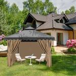 Beige Waterproof 4-Panel Gazebo Privacy Curtains